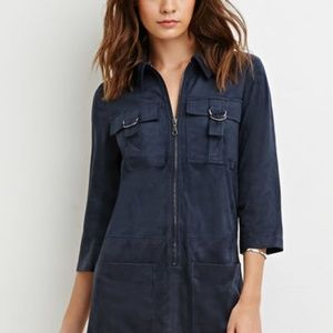 FOREVER 21 Faux Suede Shift Dress, Navy, Size M